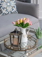 Set of 2 Menifee Lanterns with LED Candle, Glass-Paneled Hurricane Lamp, 5" L x 5" W x 8.5" H, Bronze(m-5)