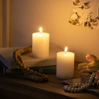 Set of 2 LED Candles with Wick and Remote Control Timer, 3" L x 3" W x 4" H, White(m-4)