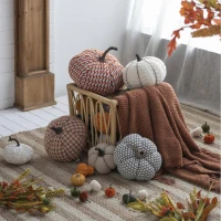 Set of 2 Fabric Pumpkin Ornaments Table Decorations, Fall Harvest and Thanksgiving Decor, 10&quot; L x 10&quot; W x 9.5&quot; H, Orange Multicolor(m-5)