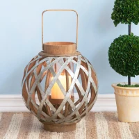 Iron-Caged Design Lantern with Handle, for Indoor/Outdoor Use, 11.5" Diameter, Silver(m-1)