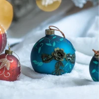 Set of 4 Glass Decorative Hanging Balls for Holiday Party Decorations, Christmas Ball Ornaments, 5" Diameter, Blue(m-5)
