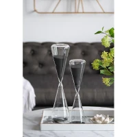 120-Minute Triangular Hourglass with Black Sand and Crystal Stand, Decorative Glass Timer, 4.5" L x 4.5" W x 19.5" H, Black(m-5)