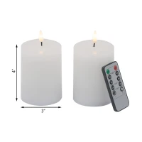 Set of 2 LED Candles with Wick and Remote Control Timer, 3" L x 3" W x 4" H, White(m-3)