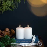 Set of 2 LED Candles with Wick and Remote Control Timer, 3" L x 3" W x 4" H, White(m-7)