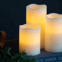 Set of 3 LED Candles with Remote Timer, Flameless Flickering Design, Paraffin Wax, Ivory(m-7)