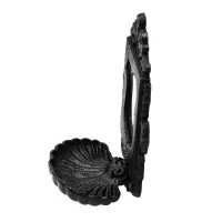 Victorian-Inspired Cast Iron Soap Dish with Mirror, Ornate Design, Calloped Edges, 6.5" L x 4" W x 8" H, Black(m-9)