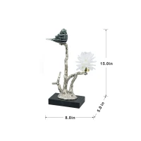 Aluminum Candle Holder with Marble Stand, Nature-Inspired Bird Figurine on Silver Branch, 8" L x 5" W x 15" H, Multicolor(m-3)