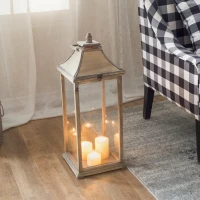 2 Wood and Glass Lantern Set with Elegant Design, Ideal for Home, Garden, or Wedding decor, Ivory(m-12)