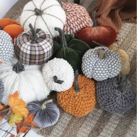 Set of 2 Chenille Weighted Pumpkin Ornaments, for Holiday Harvest, Fall Festival, and Thanksgiving Decor, 6.5" L x 6.5" W x 6" H, Orange(m-5)