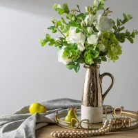 Ceramic Pitcher with Two-Toned Metallic Glaze, Ideal Decor for Vintage or Rustic, 7" L x 4.5" W x 11" H, Brown(m-7)