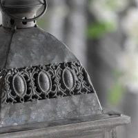 Set of 2 Decorative Hurricane Lantern Holder with Wood and Glass Construction, Candle Lantern Set for Home Garden Wedding Decor, Gray(m-7)