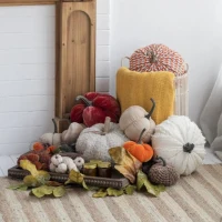 Set of 2 Fabric Pumpkin Ornaments Table Decorations, Fall Harvest and Thanksgiving Decor, 10&quot; L x 10&quot; W x 9.5&quot; H, Orange Multicolor(m-6)