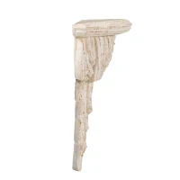 Antique Wall Shelf with Lavish Design and Aged Finish, Elegant Display for grand office, opulent foyer, 11" L x 5" W x 14" H, White(m-8)