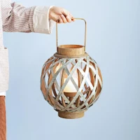 Iron-Caged Design Lantern with Handle, for Indoor/Outdoor Use, 11.5" Diameter, Silver(m-4)