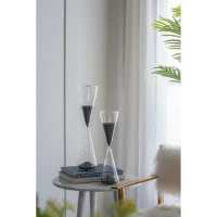 120-Minute Triangular Hourglass with Black Sand and Crystal Stand, Decorative Glass Timer, 4.5" L x 4.5" W x 19.5" H, Black(m-6)