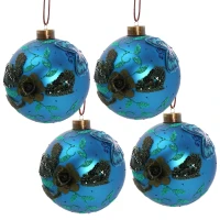 Set of 4 Glass Decorative Hanging Balls for Holiday Party Decorations, Christmas Ball Ornaments, 5" Diameter, Blue(m-2)