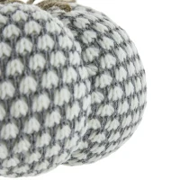 Set of 2 Knitted Pumpkin Ornaments with Farmhouse-Inspired Design, Fall and Thanksgiving Decor, 8" L x 8" W x 6.5" H, White+Gray(m-8)