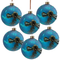 Set of 6 Decorative Hanging Tree Ornaments for Holiday Party Decorations, Glass Christmas Ball Ornaments, D4", Blue(m-2)