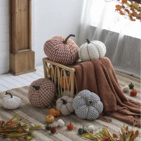 Set of 2 Knitted Pumpkin Ornaments with Farmhouse-Inspired Design, Fall and Thanksgiving Decor, 8" L x 8" W x 6.5" H, White+Gray(m-5)
