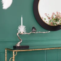 Aluminum Candle Holder with Marble Stand, Nature-Inspired Design, 24.5" L x 5" W x 10" H, Multicolor(m-6)