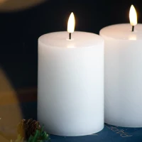 Set of 2 LED Candles with Wick and Remote Control Timer, 3" L x 3" W x 4" H, White(m-8)