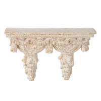 Antique Wall Shelf with Lavish Design and Aged Finish, Elegant Display for a luxurious master bathroom, 20.5" L x 5.5" W x 13" H, White(m-2)