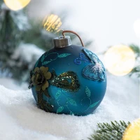 Set of 4 Glass Decorative Hanging Balls for Holiday Party Decorations, Christmas Ball Ornaments, 5" Diameter, Blue(m-4)