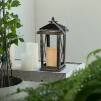 Set of 2 Menifee Lanterns with LED Candle, Lightweight Plastic Construction, Battery Operated, 5" L x 5" W x 11" H, Antique Black(m-6)