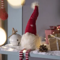 2 Piece Christmas Gnomes Decorations with Fluffy Beards and Striped Legs, Festive Table Ornaments, 4.5" L x 4.5" W x 20" H, White+Red(m-4)