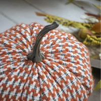 Set of 2 Fabric Pumpkin Ornaments Table Decorations, Fall Harvest and Thanksgiving Decor, 10&quot; L x 10&quot; W x 9.5&quot; H, Orange Multicolor(m-7)