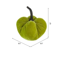 Set of 2 Velvet Weighted Pumpkin Ornaments with Resin Stem, for Holiday Harvest and Thanksgiving Decor, 8.5" L x 8.5" W x 10" H, Green(m-3)