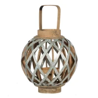 Iron-Caged Design Lantern with Handle, for Indoor/Outdoor Use, 11.5" Diameter, Silver(m-2)
