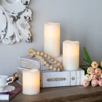 Set of 3 LED Candles with Remote Timer, Flameless Flickering Design, Paraffin Wax, Ivory(m-6)