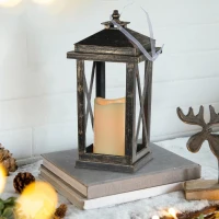 Set of 2 Menifee Lanterns with LED Candle, Lightweight Plastic Construction, Battery Operated, 5" L x 5" W x 11" H, Antique Black(m-1)