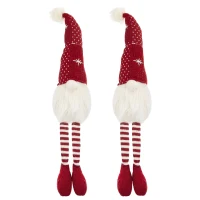 2 Piece Christmas Gnomes Decorations with Fluffy Beards and Striped Legs, Festive Table Ornaments, 4.5" L x 4.5" W x 20" H, White+Red(m-2)