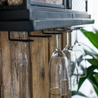 Floating Wine Bar Shelf with Glass Holder and Display Shelves, Iron Construction, Two-Tiered Storage, 26" L x 5" W x 28.5" H, Black(m-10)