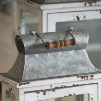 Set of 2 Decorative Hurricane Lantern Holder with Wood and Glass Construction, Candle Lantern Set for Home Garden Wedding Decor, White(m-8)