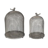 Set of 2 Iron Mesh Candle Holders with Bird Design, Versatile Home Decor for Shelves and Tables, Antique Gray(m-2)