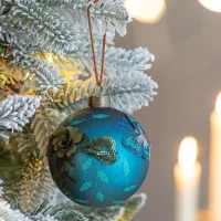 Set of 6 Decorative Hanging Tree Ornaments for Holiday Party Decorations, Glass Christmas Ball Ornaments, D4", Blue(m-1)