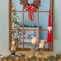 2 Piece Christmas Gnomes Decorations with Rustic Santa Design, Ceramic Holiday Table Ornaments, 4.5" L x 4" W x 14" H, Beige+White(m-8)