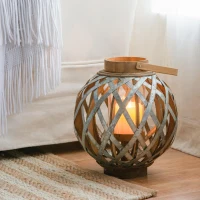 Iron-Caged Design Lantern with Handle, for Indoor/Outdoor Use, 11.5" Diameter, Silver(m-5)