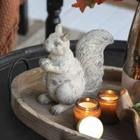Set of 2 Resin Squirrel Figurines for Harvest and Thanksgiving Table Decorations, Rustic Finish, 8" L x 4" W x 8.5" H, Antique Cream(m-7)