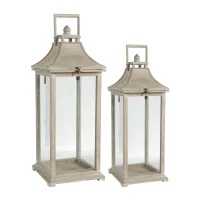 2 Wood and Glass Lantern Set with Elegant Design, Ideal for Home, Garden, or Wedding decor, Ivory(m-2)