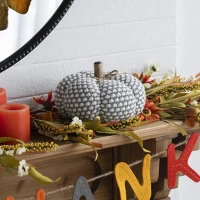 Set of 2 Knitted Pumpkin Ornaments with Farmhouse-Inspired Design, Fall and Thanksgiving Decor, 8" L x 8" W x 6.5" H, White+Gray(m-1)