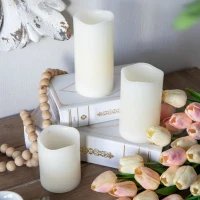 Set of 3 LED Candles with Remote Timer, Flameless Flickering Design, Paraffin Wax, Ivory(m-5)