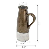 Ceramic Pitcher with Two-Toned Metallic Glaze, Ideal Decor for Vintage or Rustic, 7" L x 4.5" W x 11" H, Brown(m-3)
