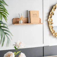 Eco-Friendly Design Burl Wood Floating Wall Shelf, MDF with Poplar Veneer, for Home Decor, 23.5" L x 5" W x 5" H, Brown(m-1)