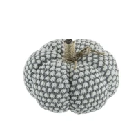 Set of 2 Knitted Pumpkin Ornaments with Farmhouse-Inspired Design, Fall and Thanksgiving Decor, 8" L x 8" W x 6.5" H, White+Gray(m-9)
