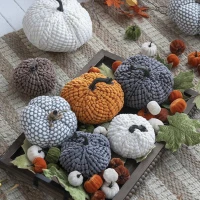 Set of 2 Chenille Weighted Pumpkin Table Ornaments, Fall Festival and Thanksgiving Decor, 6.5" L x 6.5" W x 6" H, Gray(m-5)