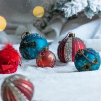 Set of 6 Decorative Hanging Tree Ornaments for Holiday Party Decorations, Glass Christmas Ball Ornaments, D4", Blue(m-7)